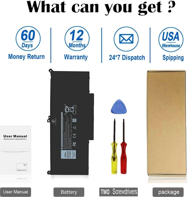 Alt view image 6 of 7 - 60Wh F3YGT Battery Latitude 7480 Battery Replacement Latitude 7490 Battery