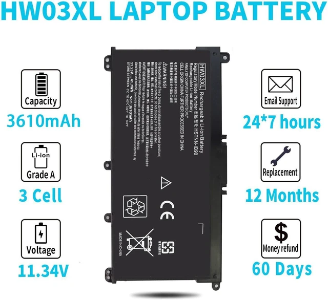 Alt view image 5 of 6 - HW03XL L97300-005 Laptop Battery for HP Pavilion 15-EG 15-EH 17-CN 17-CP 15-eg0xxx 15-eg0073cl 15-eg0053cl 15-eg1053cl 15t-eg000 15-eh1xxx 17-cn0xxx 17-cn2063cl 17-cp0xxx 17-cp0700dx HW03041xl-pl