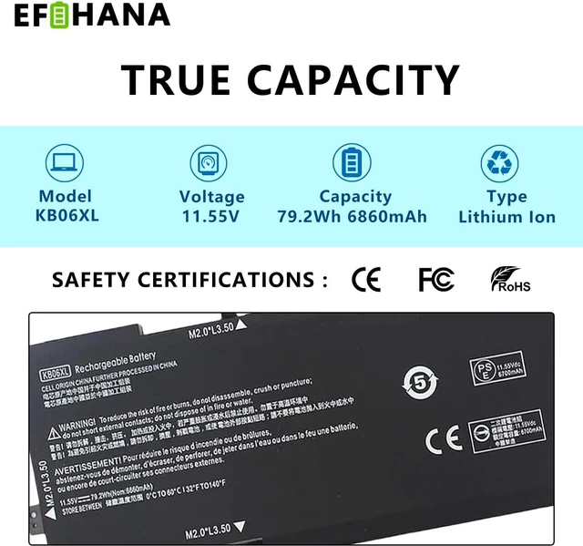 Alt view image 3 of 7 - KB06XL 902499-856 902499-855 902401-2C1 Laptop Battery Replacement for HP Spectre X360 15 15-Bl012DX 15-BL0XX 15-BL1XX 15-BL002XX 15T-BL000 15T-BL100 Z6K99EA Series KBO6XL HSTNN-DB7R TPN-Q179 11.55V