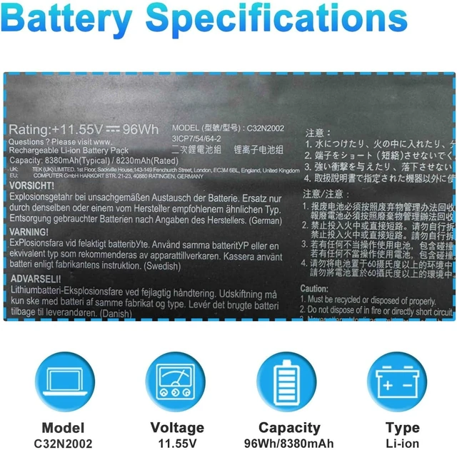 Alt view image 3 of 7 - C32N2002 Laptop Battery for Asus ZenBook Flip 15 UX535L UX535LI UX564EH