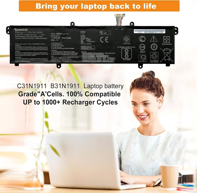 Alt view image 2 of 7 - C31N1911 B31N1911 Laptop Battery for ASUS VivoBook Flip 14 A413 K413 M413 M413DA TM420 TM420IA TP420U TP470EA S433EA S433EQ S433FA S433IA Series 0B200-03580300 0B200-03580500 11.55V 42Wh 3640mAh