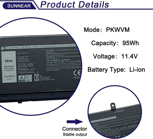 Alt view image 2 of 6 - 95Wh PKWVM Battery Replacement for Dell Precision 7550 7560 7750 7760