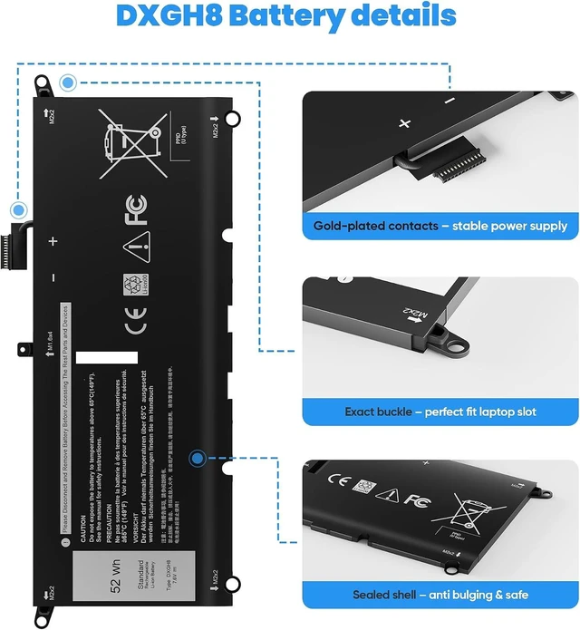 Alt view image 4 of 7 - 52Wh DXGH8 7.6V Battery for Dell XPS 13 9370 9380 Inspiron 13 7390 7391 2-in-1 5390 5391 14 7490 Latitude 3301 Vostro 13 5390 5391 G8VCF H754V 0H754V V48RM HK6N5 P82G P82G002 P113G P114G P115G 4 Cell