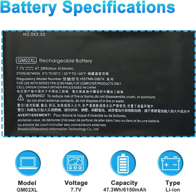 Alt view image 2 of 7 - GM02XL GB02XL 917725-855 Laptop Battery Replacement for HP Chromebook 14 G5 14-CA000NA 11 G6 G7 EE X360 11 G1 Series L42583-005 HSTNN-DB7X HSTNN-UB7M L42550-541 L42583-002 7.7V 47.3Wh