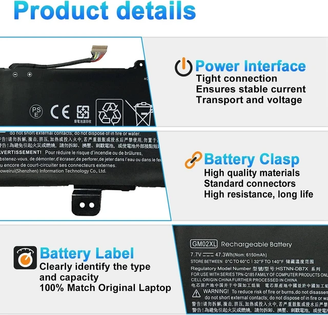 Alt view image 3 of 7 - GM02XL GB02XL 917725-855 Laptop Battery Replacement for HP Chromebook 14 G5 14-CA000NA 11 G6 G7 EE X360 11 G1 Series L42583-005 HSTNN-DB7X HSTNN-UB7M L42550-541 L42583-002 7.7V 47.3Wh