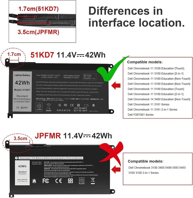 Alt view image 2 of 7 - Fancy Buying 51KD7 Laptop Battery Replacement for Dell Chromebook 11 3100 3180 3189 5190 3181 2-in-1 14 3400 Series P28T001 Y07HK FY8XM 0FY8XM
