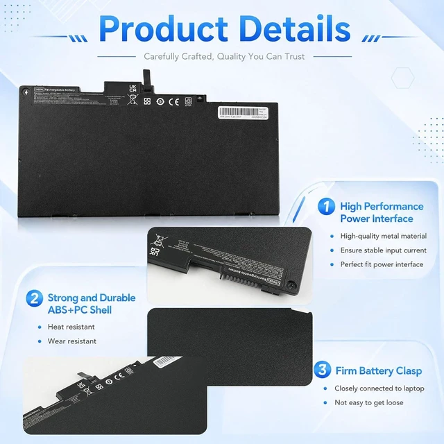 Alt view image 3 of 7 - CS03XL Battery for HP Elitebook 745 755 840 848 850 G3 Laptop