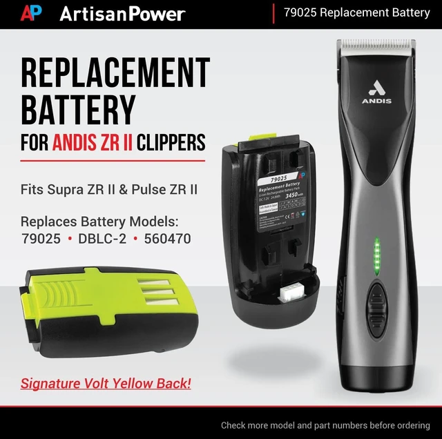 Alt view image 2 of 5 - Artisan Power Replacement Battery for Andis Supra ZR II and Pulse ZR II Hair Clippers - Replaces Battery 79025 and DBLC-2 Models - Higher Capacity - Japanese Cells