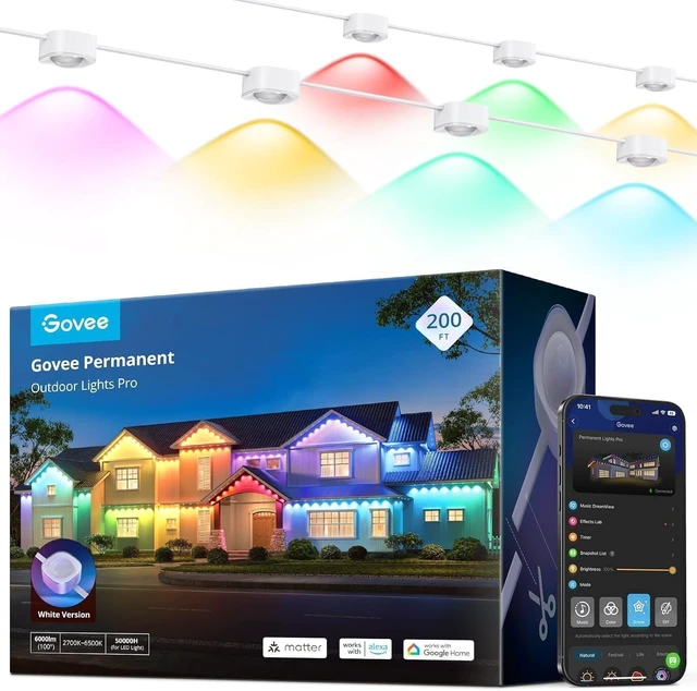 Main image of Govee Permanent Outdoor Lights Pro, 200ft with 120 RGBIC LED Lights, White