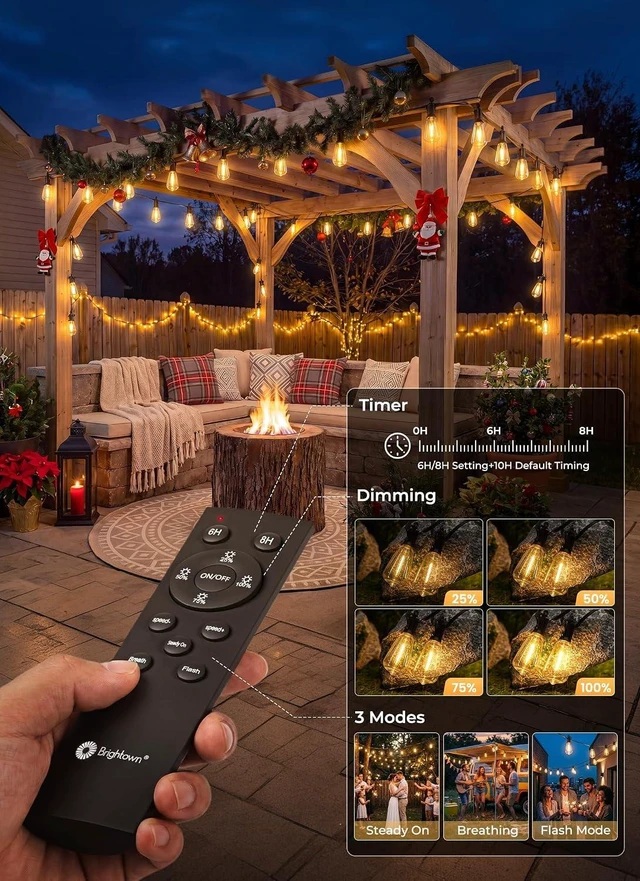 Alt view image 5 of 7 - Brightown 52FT Solar String Lights Outdoor Waterproof, Last 30+ Hrs Runtime