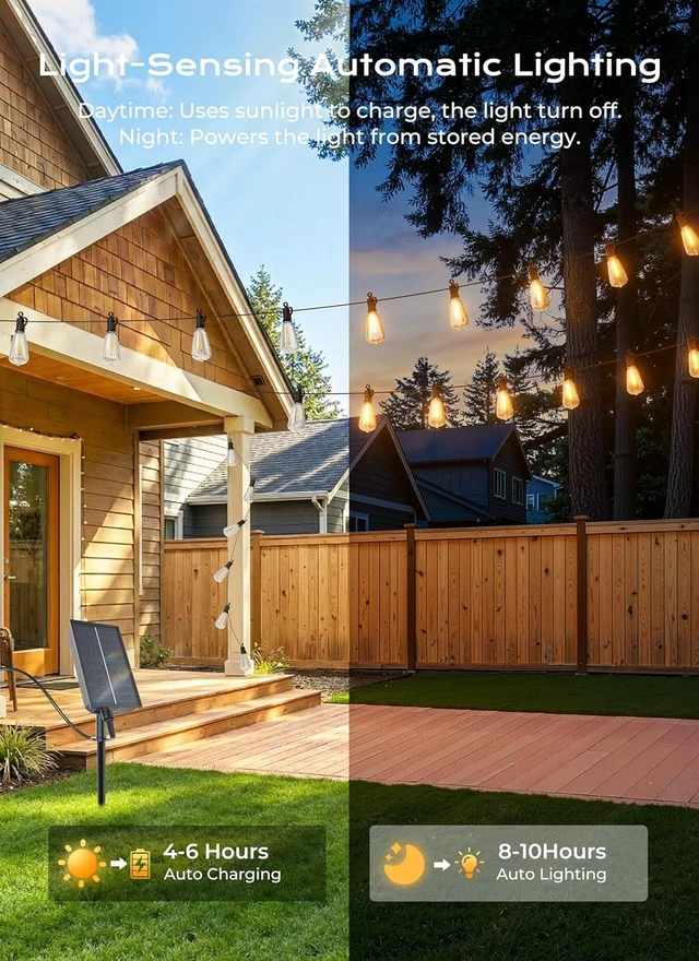 Alt view image 4 of 7 - Brightown 52FT Solar String Lights Outdoor Waterproof, Last 30+ Hrs Runtime