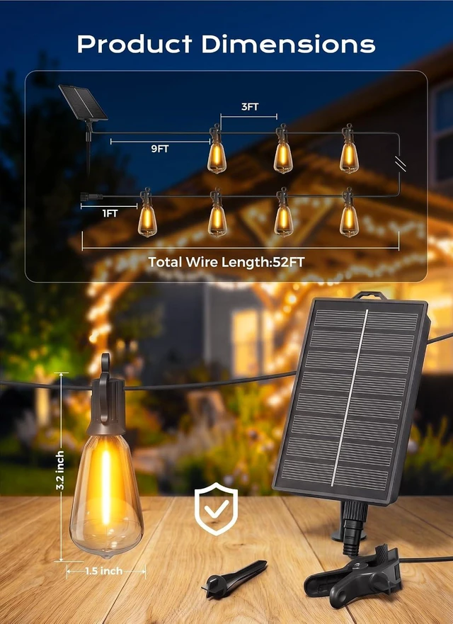 Alt view image 6 of 7 - Brightown 52FT Solar String Lights Outdoor Waterproof, Last 30+ Hrs Runtime