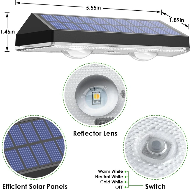 Alt view image 5 of 6 - Solar Fence Lights Outdoor, IP65 Waterproof LED, 3 Mode, 12H, Black,12PK
