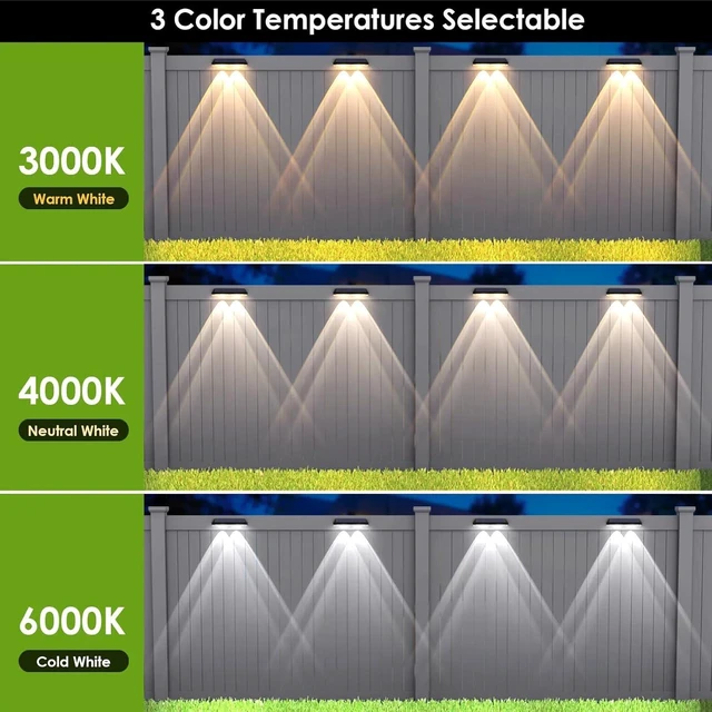 Alt view image 2 of 6 - Solar Fence Lights Outdoor, IP65 Waterproof LED, 3 Mode, 12H, Black,12PK