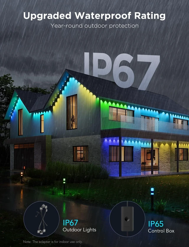 Alt view image 5 of 7 - Govee Permanent Outdoor Lights Pro, 200ft with 120 RGBIC LED Lights, Black