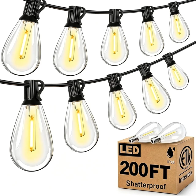 Main image of Tenmiro 200FT Outdoor String Lights, Ultra Long LED Patio Lights with Shatterproof High Brightness S11 Edison Bulbs, Outside Hanging Light Waterproof for Backyard Deck Porch Party Decor 2700K