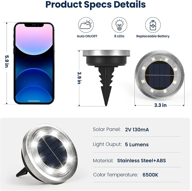Alt view image 5 of 6 - SOLPEX 10 Pack Solar Ground Lights Outdoor, Backyard Decor Cool White