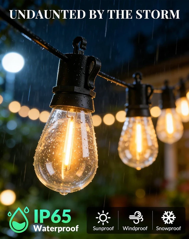 Alt view image 3 of 7 - Outdoor String Lights Patio Light - 100Ft Outside Waterproof Dimmable Bulbs