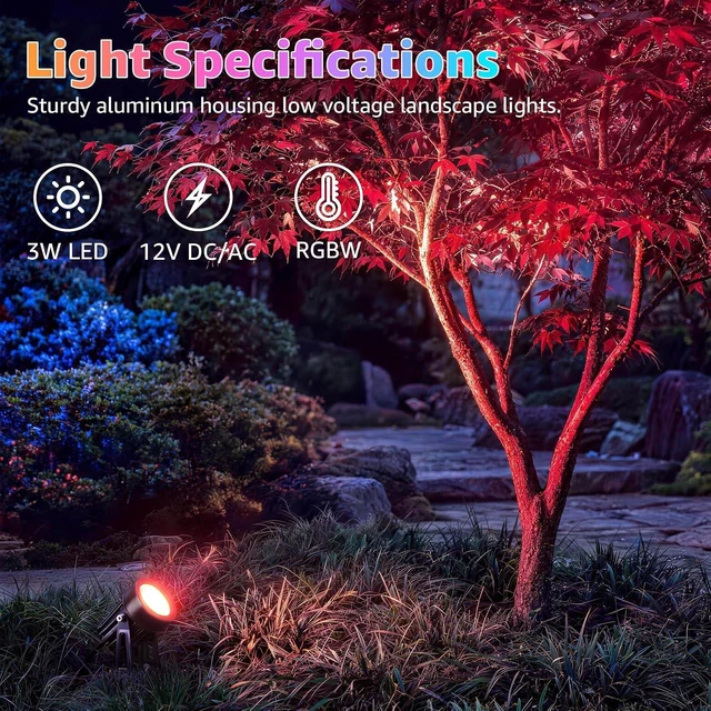 Alt view image 5 of 7 - SUNVIE 3W RGBW LED Low Voltage Landscape Lighting Kit, Dusk to Dawn, 12 PCS