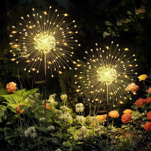 Main image of GIGALUMI 2 Pack Solar Firework Lights Outdoor, Garden Decor, Warm White