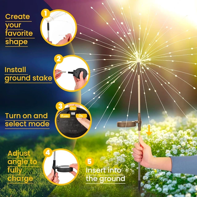 Alt view image 3 of 7 - GIGALUMI 2 Pack Solar Firework Lights Outdoor, Garden Decor, Warm White