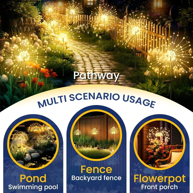 Alt view image 4 of 7 - GIGALUMI 2 Pack Solar Firework Lights Outdoor, Garden Decor, Warm White