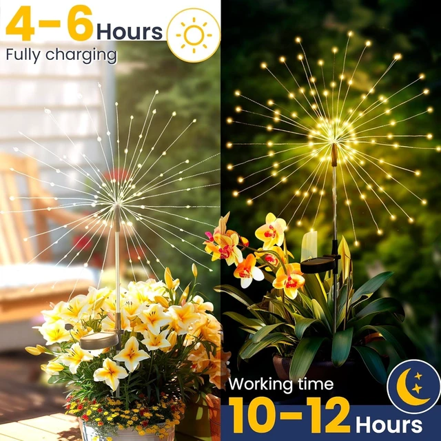 Alt view image 6 of 7 - GIGALUMI 2 Pack Solar Firework Lights Outdoor, Garden Decor, Warm White