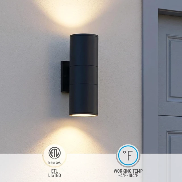 Alt view image 2 of 7 - LEONLITE 2-Pack 12" Outdoor Cylinder Wall Light, Up and Down, E26 Base