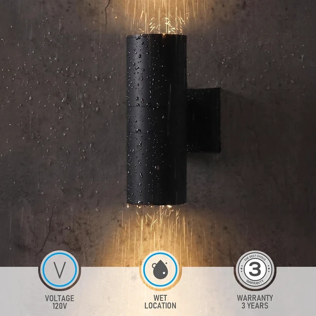 Alt view image 4 of 7 - LEONLITE 2-Pack 12" Outdoor Cylinder Wall Light, Up and Down, E26 Base