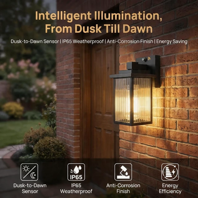 Alt view image 3 of 7 - 2 Pack Black Dusk to Dawn Outdoor Wall Light, All-Metal Frame