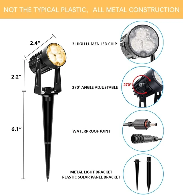 Alt view image 4 of 7 - APONUO Metal Outdoor Solar Landscape Lights, Waterproof Spotlight 6-in-1 for Yard Landscape Lighting, Auto On/Off for Pathway, Driveway, Patio, Warm White