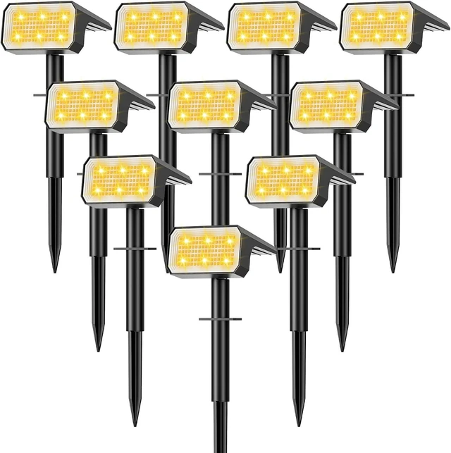 Main image of Solar Spot Lights Outdoor Waterproof, 10 Pack, 118 LED Warm White