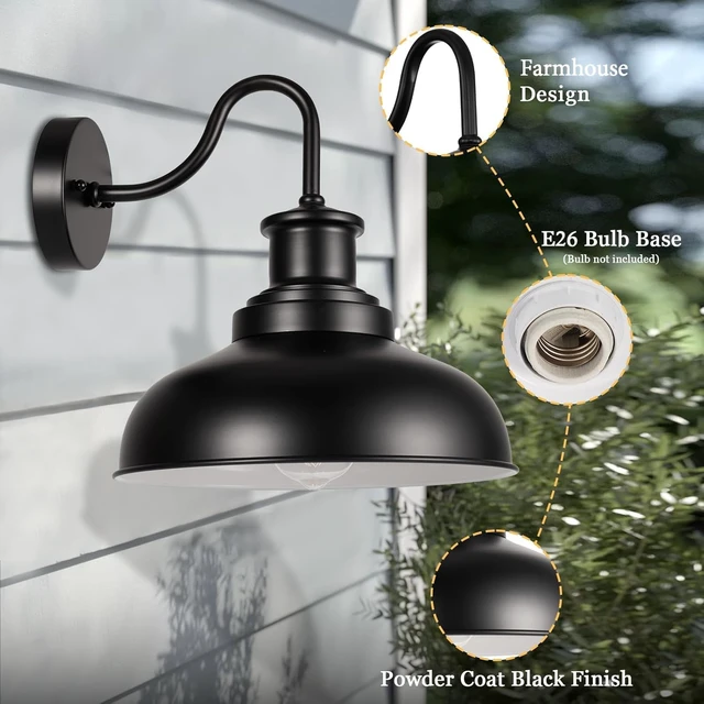 Alt view image 3 of 7 - Outdoor Barn Lights Outdoor Wall Sconces Farmhouse Exterior Wall Mount Light Vintage Outside Wall Lighting Fixture Industrial Black White Lanterns for Porch, Entryway, Garage, 2 Pack