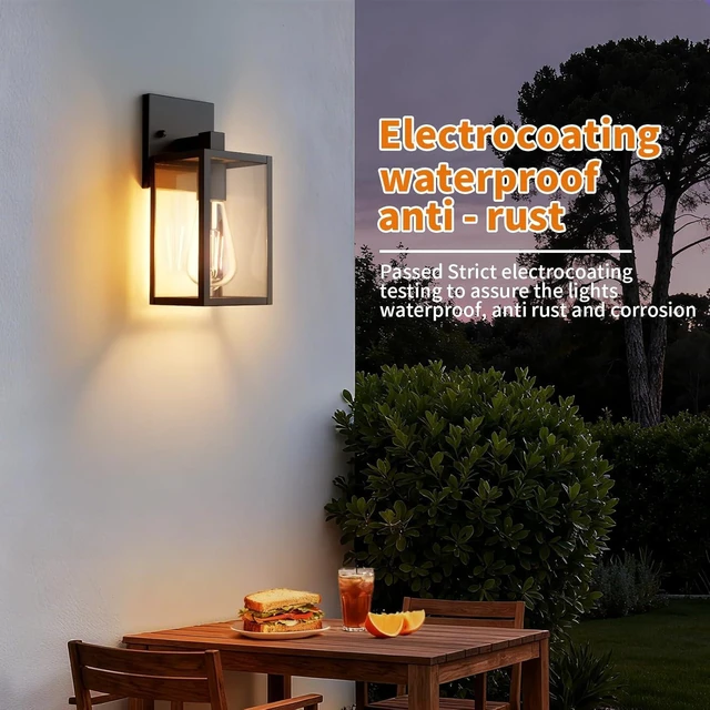 Alt view image 3 of 7 - Outdoor Light Fixtures Wall Mount, Waterproof Front Porch Lights, Modern Exterior Lighting Fixtures with E26 Socket, Black Wall Sconces Lantern Lamp, Outside Lights for House, Garage, Patio (2 Pack