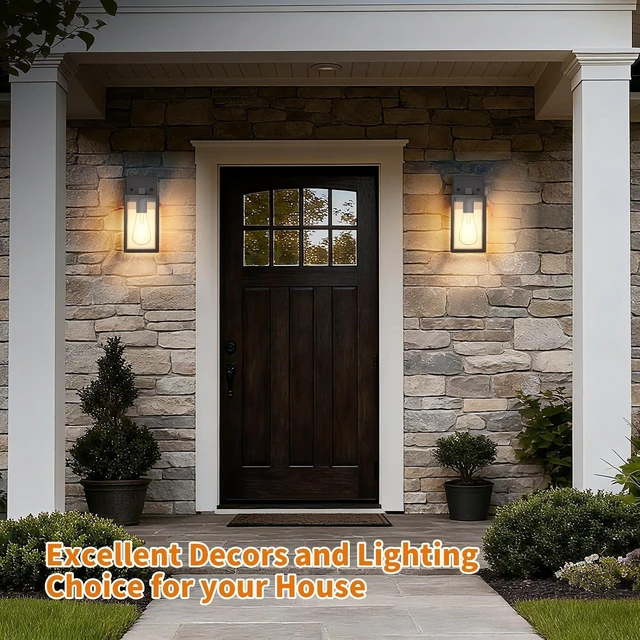 Alt view image 7 of 7 - Outdoor Light Fixtures Wall Mount, Waterproof Front Porch Lights, Modern Exterior Lighting Fixtures with E26 Socket, Black Wall Sconces Lantern Lamp, Outside Lights for House, Garage, Patio (2 Pack