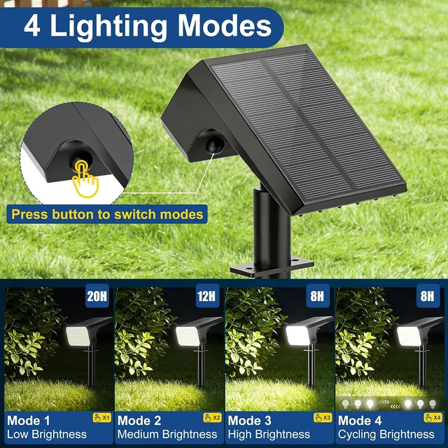 Alt view image 2 of 7 - LANSOW 12 Pack Solar Spot Lights Outdoor Waterproof IP65, (90 LED/4 Modes) Solar Landscape Spotlights, 2-in-1 Solar Powered Flood Lights for Yard Garden Pathway Outside Tree, Auto ON/Off(Cool White)