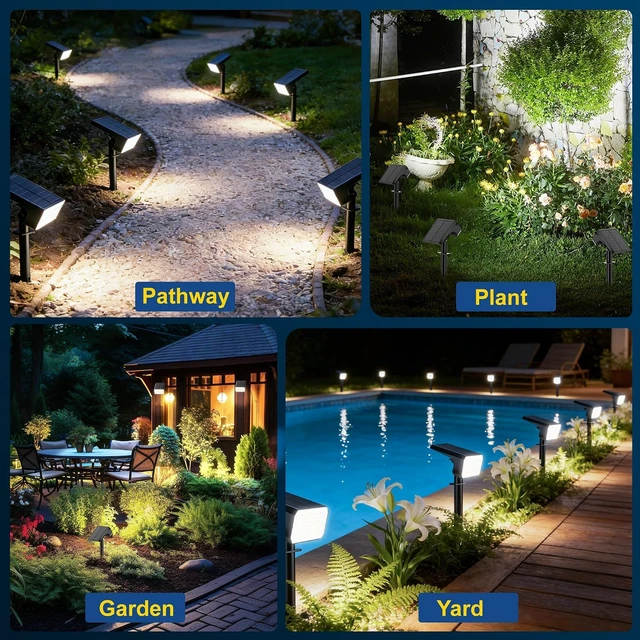 Alt view image 3 of 7 - LANSOW 12 Pack Solar Spot Lights Outdoor Waterproof IP65, (90 LED/4 Modes) Solar Landscape Spotlights, 2-in-1 Solar Powered Flood Lights for Yard Garden Pathway Outside Tree, Auto ON/Off(Cool White)