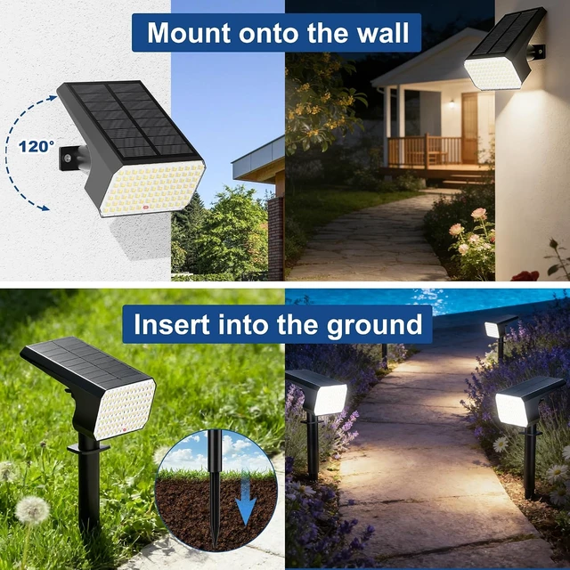 Alt view image 6 of 7 - LANSOW 12 Pack Solar Spot Lights Outdoor Waterproof IP65, (90 LED/4 Modes) Solar Landscape Spotlights, 2-in-1 Solar Powered Flood Lights for Yard Garden Pathway Outside Tree, Auto ON/Off(Cool White)
