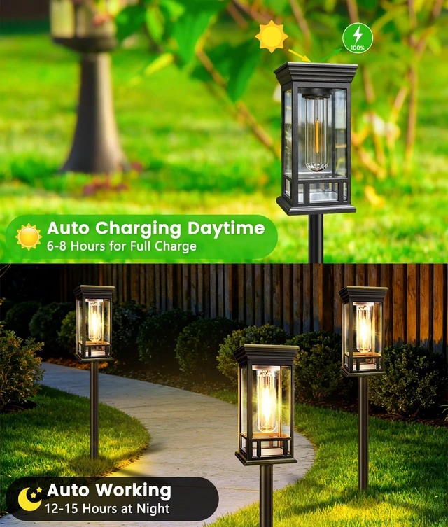 Alt view image 2 of 7 - 12 Pack Solar Pathway Lights Outdoor Waterproof, Bright Solar Garden Lights