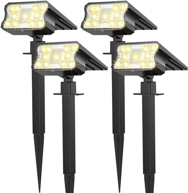 Main image of HGGH Solar Lights Outdoor Waterproof IP67, 60 LED 3 Lighting Modes Solar Spot Lights Outdoor for Yard Garden Pathway Landscape, Auto On/Off, Function 2 in 1(Warm White, 4 Pack)