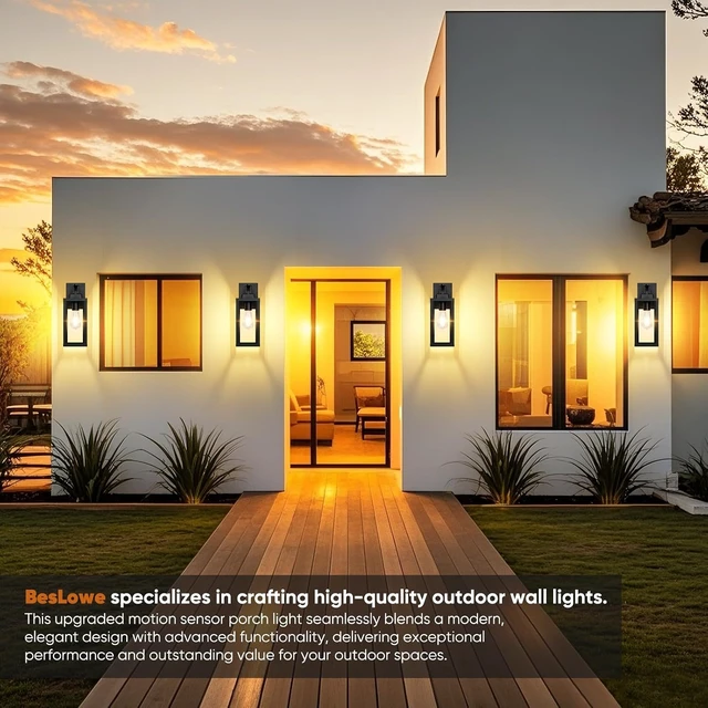 Alt view image 7 of 7 - BesLowe 2-Pack 14 Upgraded Motion Sensor Outdoor Wall Lights, Black