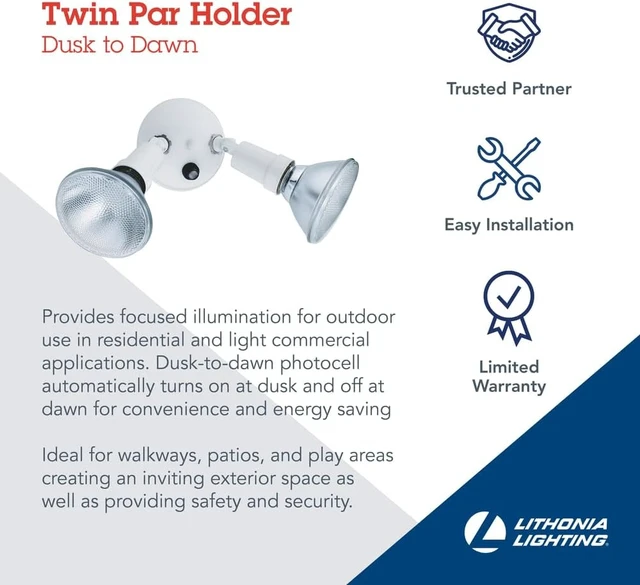 Alt view image 3 of 7 - Lithonia Lighting Dusk-to-Dawn Twin Par Outdoor Flood Light Holder, White