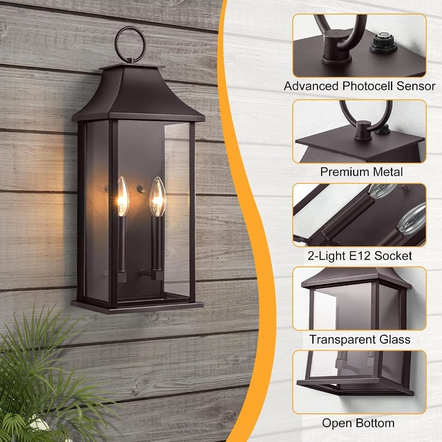 Alt view image 5 of 7 - Dusk to Dawn Outdoor Wall Sconces 2-Light, 20.6", Bronze