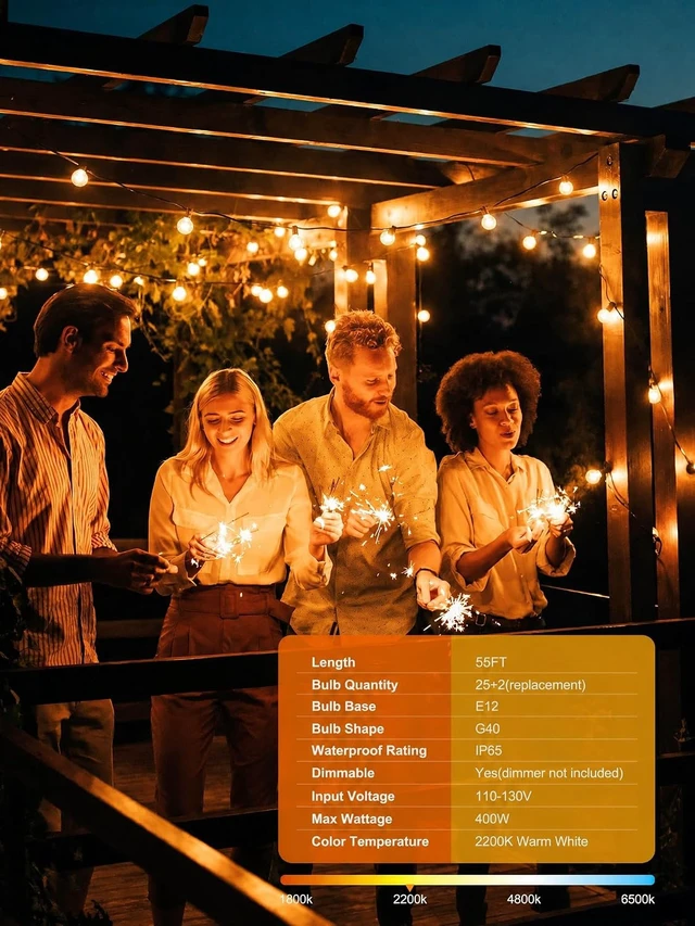 Alt view image 3 of 7 - Outdoor String Lights, 55(50+5)FT 25 Bulbs IP65 Waterproof Patio Lights
