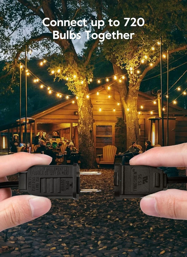 Alt view image 5 of 7 - Outdoor String Lights, 55(50+5)FT 25 Bulbs IP65 Waterproof Patio Lights