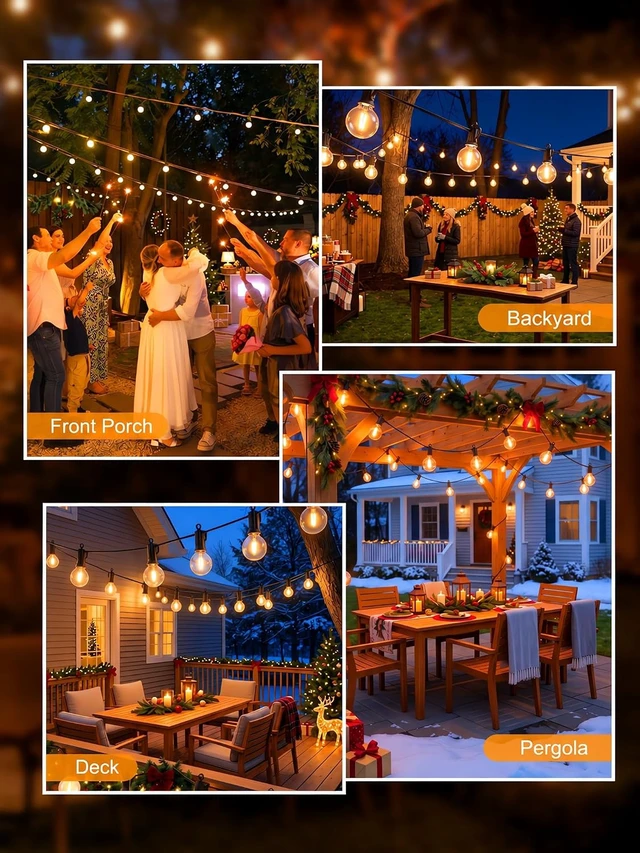 Alt view image 7 of 7 - Outdoor String Lights, 55(50+5)FT 25 Bulbs IP65 Waterproof Patio Lights