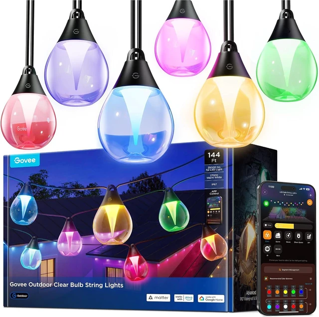 Main image of Govee Clear Bulb Outdoor String Lights, 144ft IP67 Patio & Backyard Lights