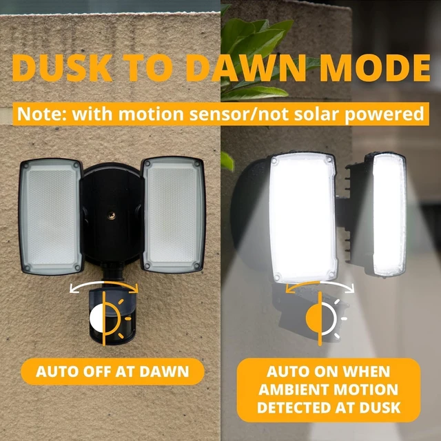 Alt view image 4 of 7 - UME 19W LED Flood Light Motion Sensor Outdoor, 2 Adjustable Head, 2000LM, 5000K, IP65 Waterproof, Dusk to Dawn Security Light with Photocell for Exterior,Outside,Garage,House(Black)