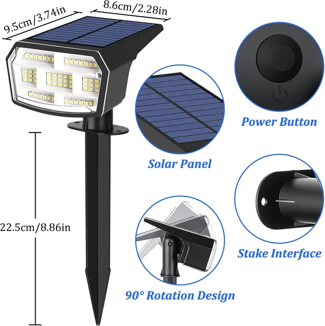 Alt view image 7 of 7 - 6-Pack Solar Spot Lights Outdoor Waterproof, Landscape Spotlight Cool White