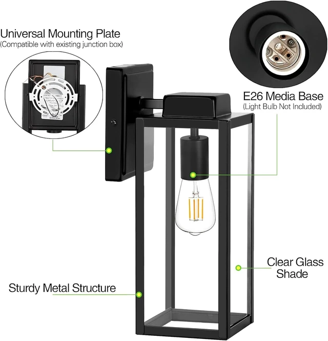 Alt view image 3 of 7 - hykolity Large Size Outdoor Wall Lights,16 Inch Wall Lantern